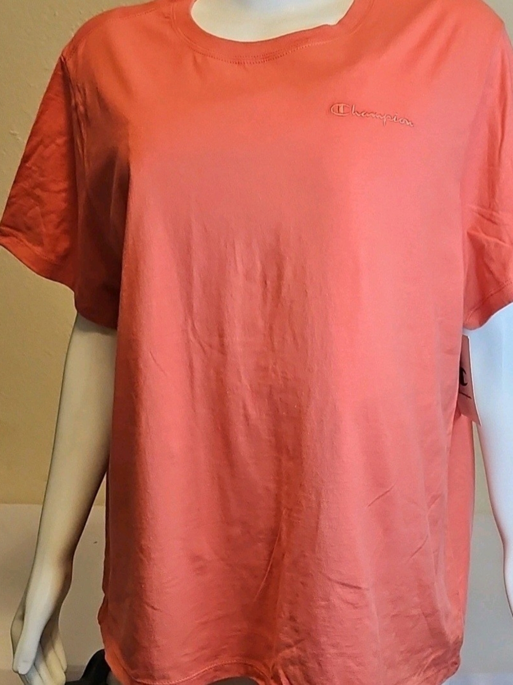 Champion Embroidered Logo Tee in Coral Pink